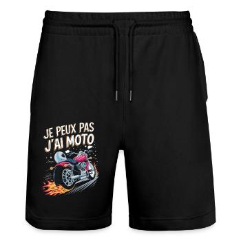 J'peux pas j'ai moto - Short de jogging bio TRAINER Stanley/Stella unisexe - noir - Devant - Nik (191cm) & Marisol (170cm)