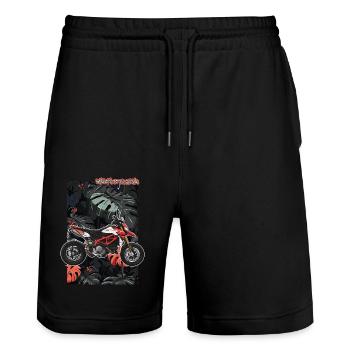 Superbike // Illustration - Stanley/Stella Trainer Unisex Organic Jogging Shorts - black - Front - Nik (191cm) & Marisol (170cm)