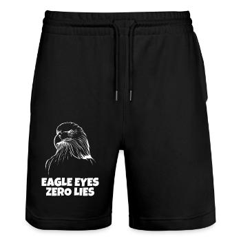 Eagle Eyes, Zero Lies - Stanley/Stella Trainer Unisex Organic Jogging Shorts - black - Front - Nik (191cm) & Marisol (170cm)