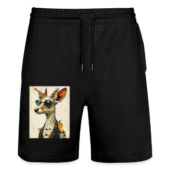 Fox in a suit - Stanley/Stella Trainer Unisex Organic Jogging Shorts - black - Front - Nik (191cm) & Marisol (170cm)