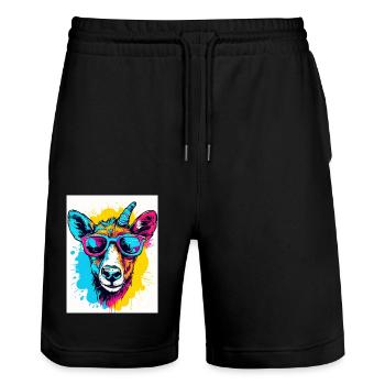 Buntes Tierporträt - Stanley/Stella Unisex Bio Joggingshorts Trainer  - Schwarz - Vorne - Nik (191cm) & Marisol (170cm)
