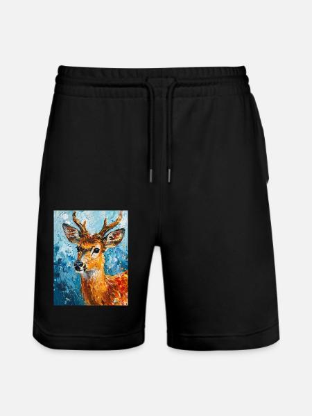 Deer image - Stanley/Stella Trainer Unisex Organic Jogging Shorts - black