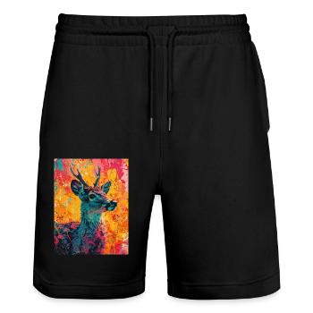 Deer in a colorful background - Stanley/Stella Trainer Unisex Organic Jogging Shorts - black - Front - Nik (191cm) & Marisol (170cm)