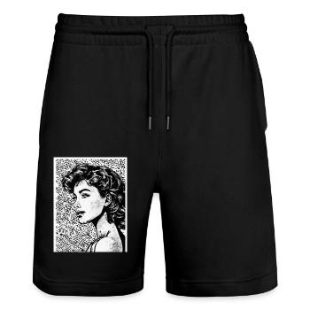 Portrait d’une femme dans le style pop art - Short de jogging bio TRAINER Stanley/Stella unisexe - noir - Devant - Nik (191cm) & Marisol (170cm)
