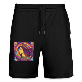 Idée cadeau anniversaire Vierge Naissance - Short de jogging bio TRAINER Stanley/Stella unisexe - noir - Devant - Nik (191cm) & Marisol (170cm)