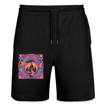 Fische Sternzeichen Astrologie Geschenk - Stanley/Stella Unisex Bio Joggingshorts Trainer  - Schwarz - Vorne - Nik (191cm) & Marisol (170cm)