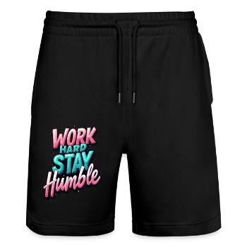 Travailler dur, rester humble - Short de jogging bio TRAINER Stanley/Stella unisexe - noir - Devant - Nik (191cm) & Marisol (170cm)