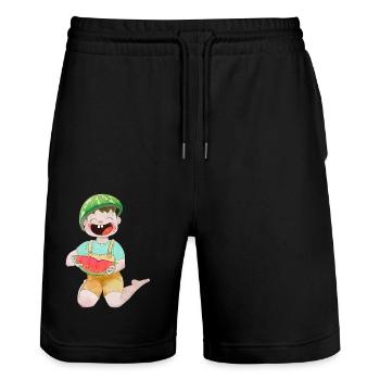 Happy child with watermelon - Stanley/Stella Trainer Unisex Organic Jogging Shorts - black - Front - Nik (191cm) & Marisol (170cm)