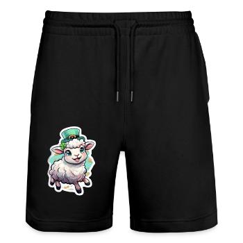St. Patrick's Day Schaf Geschenk - Stanley/Stella Unisex Bio Joggingshorts Trainer  - Schwarz - Vorne - Nik (191cm) & Marisol (170cm)