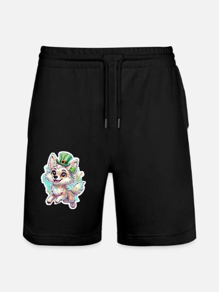 St. Patrick's Day Fox - Stanley/Stella Trainer Unisex Organic Jogging Shorts - black