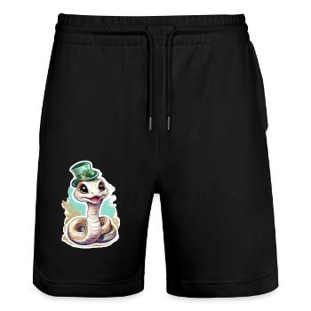 St. Patrick's Day Schlange Geschenk - Stanley/Stella Unisex Bio Joggingshorts Trainer  - Schwarz - Vorne - Nik (191cm) & Marisol (170cm)