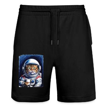 Astronaut Katzen Weltraum Geschenk - Stanley/Stella Unisex Bio Joggingshorts Trainer  - Schwarz - Vorne - Nik (191cm) & Marisol (170cm)