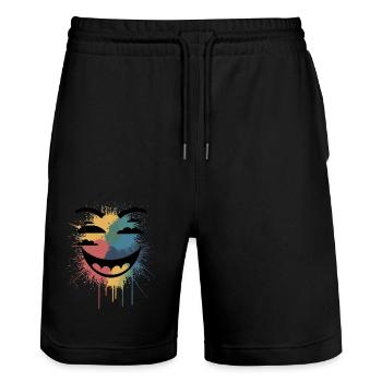 Buntes Splatter-Lächeln-Gesicht - lebendig abstrakt - Stanley/Stella Unisex Bio Joggingshorts Trainer  - Schwarz - Vorne - Nik (191cm) & Marisol (170cm)