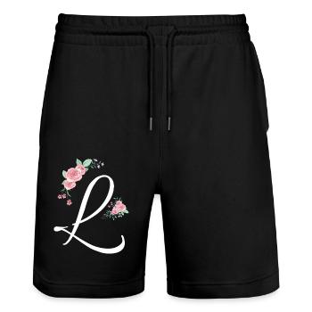 Letter l flowers - Stanley/Stella Trainer Unisex Organic Jogging Shorts - black - Front - Nik (191cm) & Marisol (170cm)