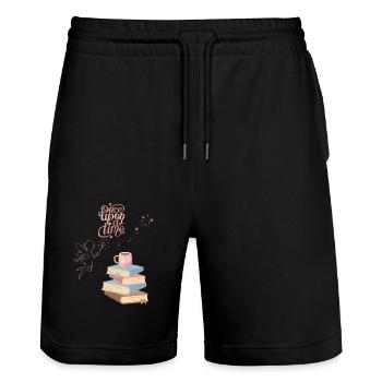once upon a time - Stanley/Stella Trainer Unisex Organic Jogging Shorts - black - Front - Nik (191cm) & Marisol (170cm)