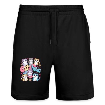 Cat Kitten Cartoon Gift - Stanley/Stella Trainer Unisex Organic Jogging Shorts - black - Front - Nik (191cm) & Marisol (170cm)