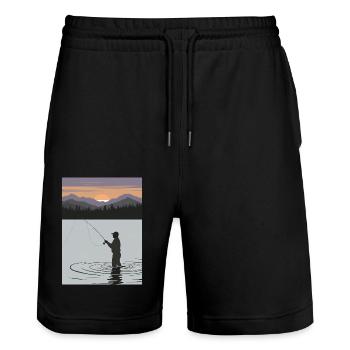 Angler Fishing Fish Gift - Stanley/Stella Trainer Unisex Organic Jogging Shorts - black - Front - Nik (191cm) & Marisol (170cm)