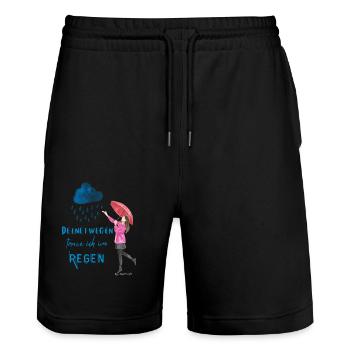 Deinetwegen tanze ich im Regen – Statement-Shirt - - Stanley/Stella Unisex Bio Joggingshorts Trainer  - Schwarz - Vorne - Nik (191cm) & Marisol (170cm)