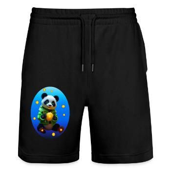 Cyber Panda mit Neon Zitrone - Stanley/Stella Unisex Bio Joggingshorts Trainer  - Schwarz - Vorne - Nik (191cm) & Marisol (170cm)