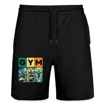 GYM - Stanley/Stella Trainer Unisex Organic Jogging Shorts - black - Front - Nik (191cm) & Marisol (170cm)