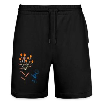 Fleurs néon et méduses bleues - Short de jogging bio TRAINER Stanley/Stella unisexe - noir - Devant - Nik (191cm) & Marisol (170cm)