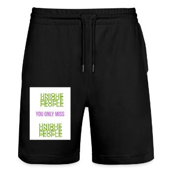 You only miss UNIQUE PEOPLE - Stanley/Stella Trainer Unisex Organic Jogging Shorts - black - Front - Nik (191cm) & Marisol (170cm)