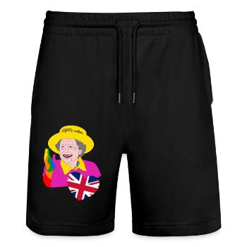 Queen in rainbow colors with Union Jack heart - Stanley/Stella Trainer Unisex Organic Jogging Shorts - black - Front - Nik (191cm) & Marisol (170cm)