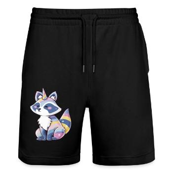 Niedliches Waschbär-Einhorn, pastellfarbenes Regenbogen-Tierdesign - Stanley/Stella Unisex Bio Joggingshorts Trainer  - Schwarz - Vorne - Nik (191cm) & Marisol (170cm)