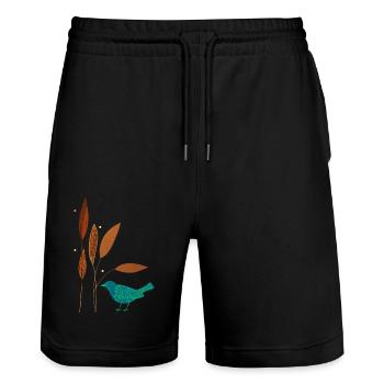 Bird and plants - Stanley/Stella Trainer Unisex Organic Jogging Shorts - black - Front - Nik (191cm) & Marisol (170cm)