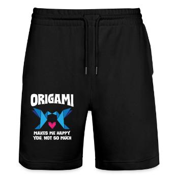 Origami Makes Me Happy - Stanley/Stella Trainer Unisex Organic Jogging Shorts - black - Front - Nik (191cm) & Marisol (170cm)