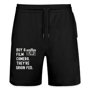 Filmkamera Korn gefüttert lustige Fotografie Geschenk - Stanley/Stella Unisex Bio Joggingshorts Trainer  - Schwarz - Vorne - Nik (191cm) & Marisol (170cm)