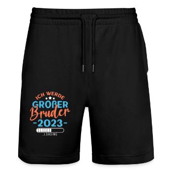 Großer Bruder 2023 Jungen Geschwister Geburt - Stanley/Stella Unisex Bio Joggingshorts Trainer  - Schwarz - Vorne - Nik (191cm) & Marisol (170cm)