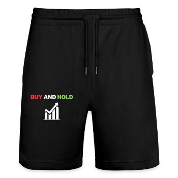 Buy and Hold - Börsen Design - Stanley/Stella Unisex Bio Joggingshorts Trainer  - Schwarz - Vorne - Nik (191cm) & Marisol (170cm)