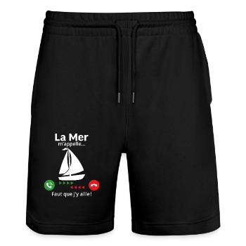 la merr m'appelle faut que j'y aille - Short de jogging bio TRAINER Stanley/Stella unisexe - noir - Devant - Nik (191cm) & Marisol (170cm)