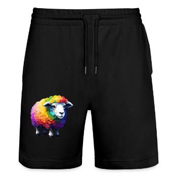 Schafe Cool Niedlich Bunt Regenbogen und Cool - Stanley/Stella Unisex Bio Joggingshorts Trainer  - Schwarz - Vorne - Nik (191cm) & Marisol (170cm)
