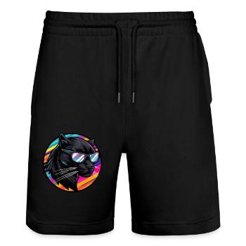Panther Comic Cool - Stanley/Stella Trainer Unisex Organic Jogging Shorts - black - Front - Nik (191cm) & Marisol (170cm)