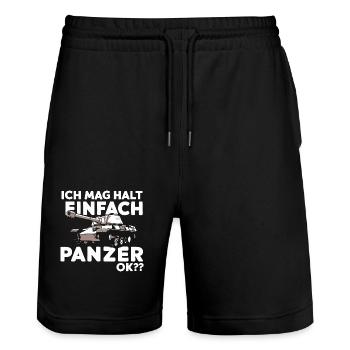 Panzer Kampfpanzer Panzerkampfwagen Panzerfahrer - Stanley/Stella Unisex Bio Joggingshorts Trainer  - Schwarz - Vorne - Nik (191cm) & Marisol (170cm)
