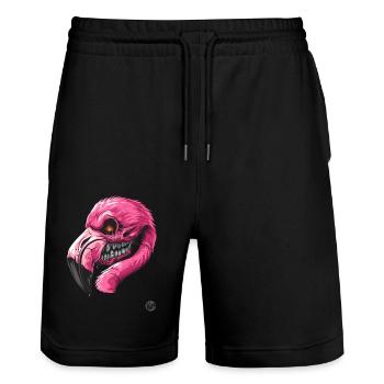 Flamingo-Zombie: pinker Totenkopf Flamingo - Stanley/Stella Unisex Bio Joggingshorts Trainer  - Schwarz - Vorne - Nik (191cm) & Marisol (170cm)