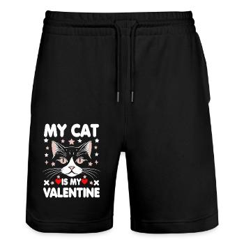 Meine Katze Ist mein Valentin - Stanley/Stella Unisex Bio Joggingshorts Trainer  - Schwarz - Vorne - Nik (191cm) & Marisol (170cm)