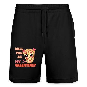 pizza - will you be my valentine - Stanley/Stella Unisex Bio Joggingshorts Trainer  - Schwarz - Vorne - Nik (191cm) & Marisol (170cm)