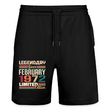 February 1972 Birthday Present February 1972 - Stanley/Stella Trainer Unisex Organic Jogging Shorts - black - Front - Nik (191cm) & Marisol (170cm)