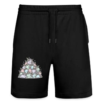 Einhhorn Haufen Lustig - Stanley/Stella Unisex Bio Joggingshorts Trainer  - Schwarz - Vorne - Nik (191cm) & Marisol (170cm)