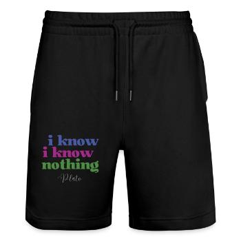 Philosophica Sayings Motif Plato - Funny Saying - Stanley/Stella Trainer Unisex Organic Jogging Shorts - black - Front - Nik (191cm) & Marisol (170cm)