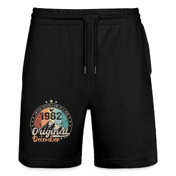 Dezember 1962 Geburtstagsgeschenk - Dezember 1962 - Stanley/Stella Unisex Bio Joggingshorts Trainer  - Schwarz - Vorne - Nik (191cm) & Marisol (170cm)