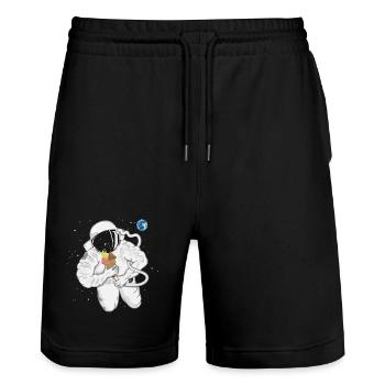 Astronaut with ice cream cone - Stanley/Stella Trainer Unisex Organic Jogging Shorts - black - Front - Nik (191cm) & Marisol (170cm)