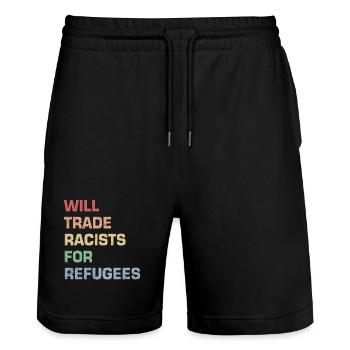 Échanger des racistes contre des réfugiés - Short de jogging bio TRAINER Stanley/Stella unisexe - noir - Devant - Nik (191cm) & Marisol (170cm)