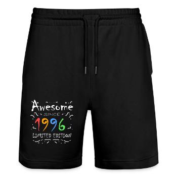 1996 - Jahrgang 1996 - Fantastisch seit 1996 - Stanley/Stella Unisex Bio Joggingshorts Trainer  - Schwarz - Vorne - Nik (191cm) & Marisol (170cm)