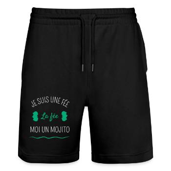 Je suis une fée la fée moi un mojito - Short de jogging bio TRAINER Stanley/Stella unisexe - noir - Devant - Nik (191cm) & Marisol (170cm)