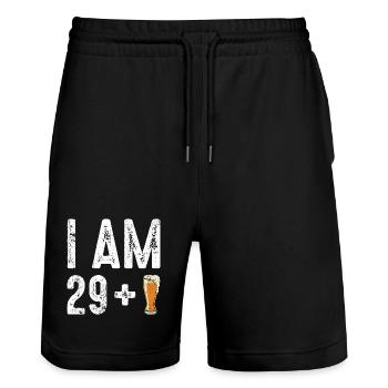J’ai 29 ans et plus Bière - Short de jogging bio TRAINER Stanley/Stella unisexe - noir - Devant - Nik (191cm) & Marisol (170cm)