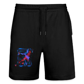 Handball Spieler - Retro Handballer - Ballsport - Stanley/Stella Unisex Bio Joggingshorts Trainer  - Schwarz - Vorne - Nik (191cm) & Marisol (170cm)